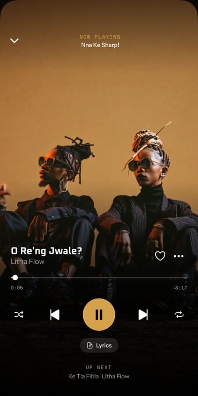 Now playing, with the song's Canvas moving behind it